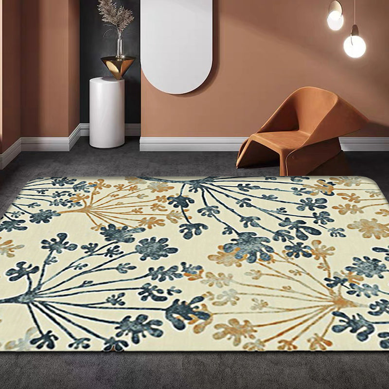 Modern leaf pattern rug Green and Beige Polyester rug Washable Pet-friendly Non-slip rug for the living room