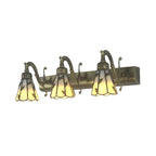 3 Heads Leaf Vanity Light Rustic Loft Stained Glass Makeup Mirror Light with Linear Backplate in Copper/Antique Brass/Gold