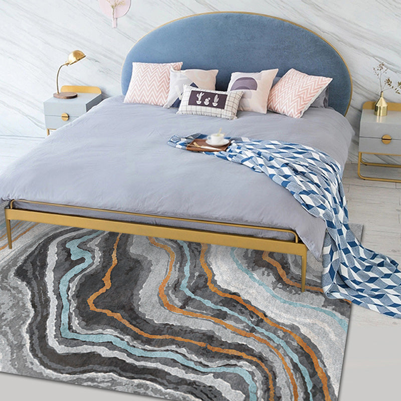 Stylish Modernism Rug Multicolor Watercolor and Swirl Striped Pattern Rug Pet Friendly Non-Slip Washable Rug for Decoration