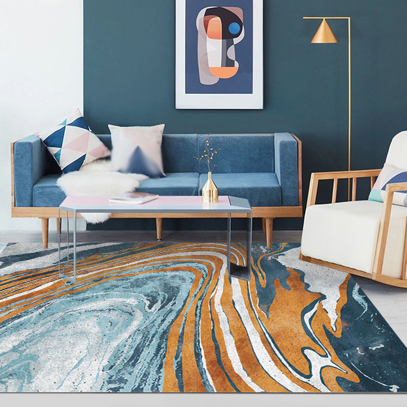 Stylish Modernism Rug Multicolor Watercolor and Swirl Striped Pattern Rug Pet Friendly Non-Slip Washable Rug for Decoration