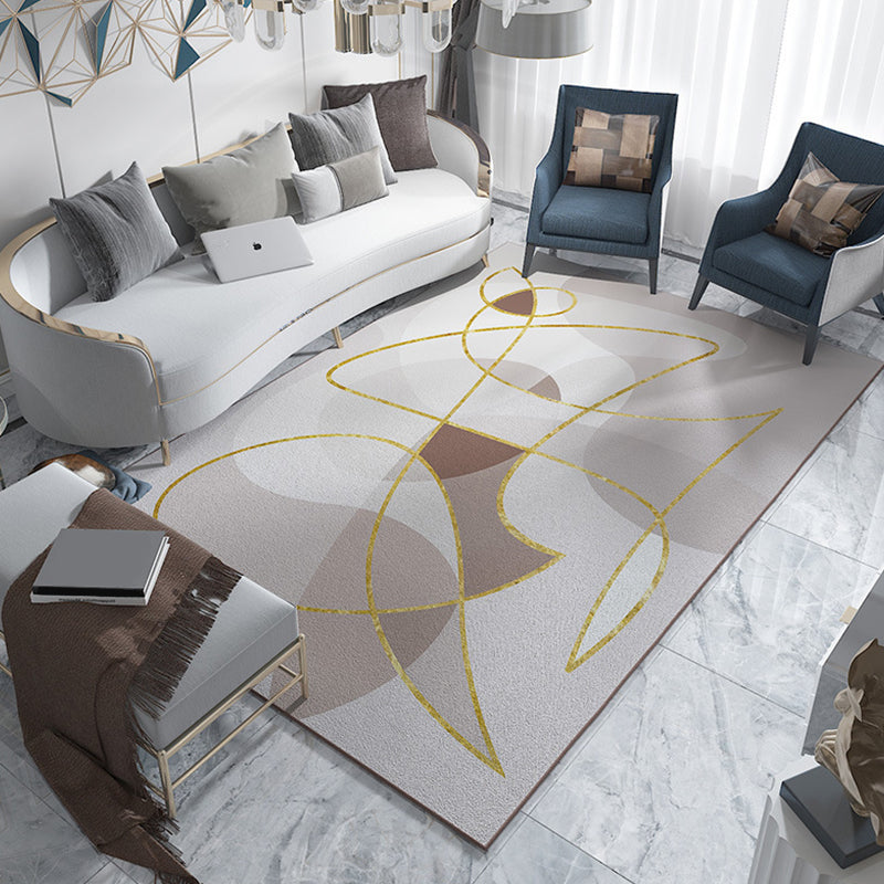 New Abstract Rug Gray and Khaki Polyester Rug Washable Pet-Friendly Non-Slip Rug for the Living Room