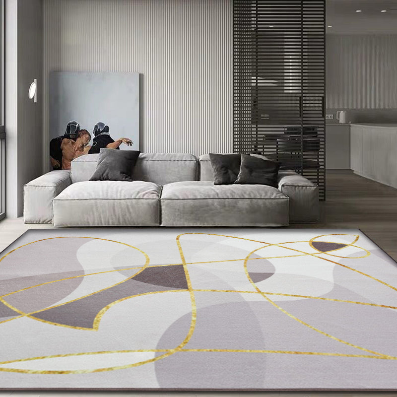 New Abstract Rug Gray and Khaki Polyester Rug Washable Pet-Friendly Non-Slip Rug for the Living Room