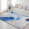 Unique Brush Stroke Pattern Carpet Blue Contemporary Carpet Polyester Pet Friendly Non-Slip Back Washable Carpet for the Living Room