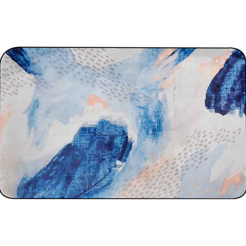Unique Brush Stroke Pattern Carpet Blue Contemporary Carpet Polyester Pet Friendly Non-Slip Back Washable Carpet for the Living Room