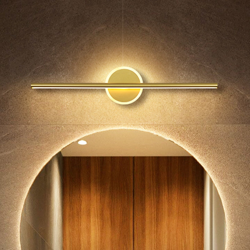 Metal Linear and Round Vanity Wall Light Minimalism LED Wall Sconce Lighting in Gold, 16"/23.5"/31.5" Wide