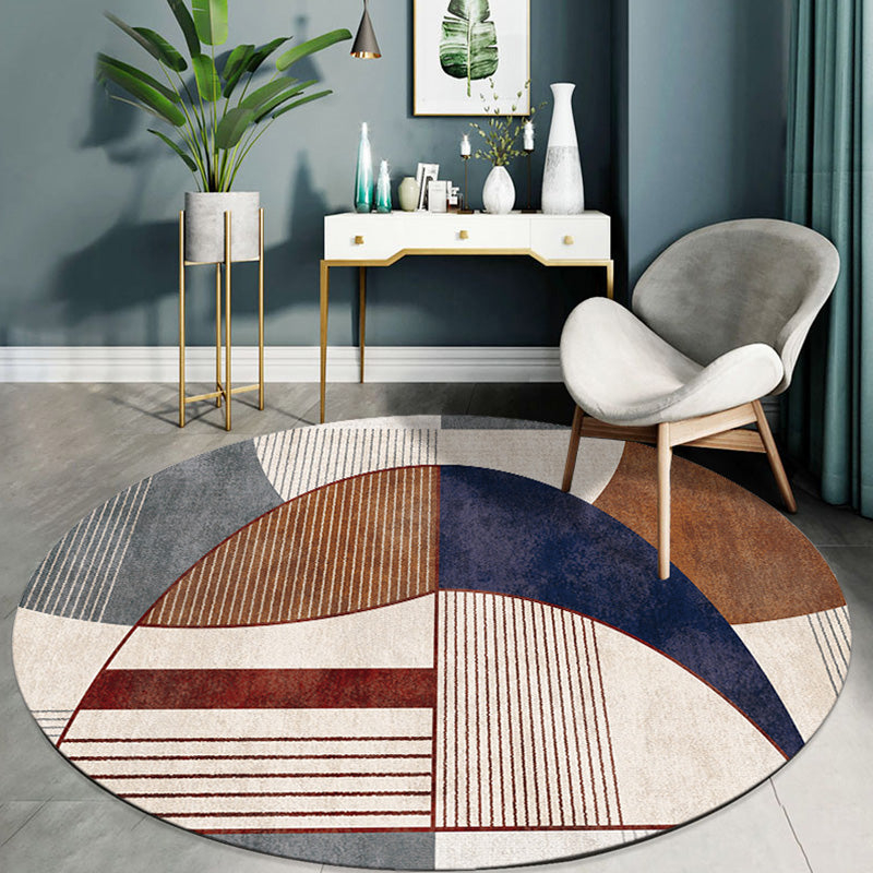 Unique Multicolored Modernist Rug Polyester Color Block Striped Pattern Rug Washable Pet Friendly Non-Slip Rug for the Living Room
