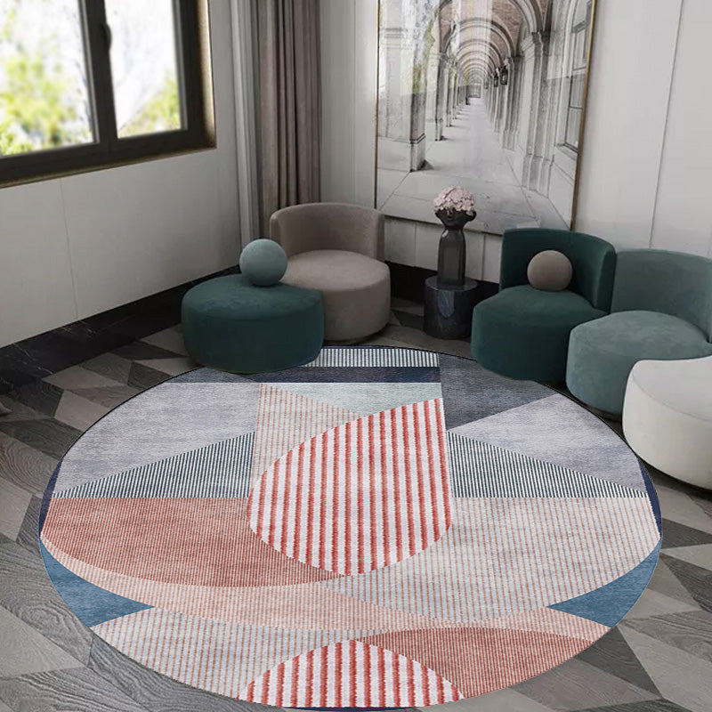 Unique Multicolored Modernist Rug Polyester Color Block Striped Pattern Rug Washable Pet Friendly Non-Slip Rug for the Living Room
