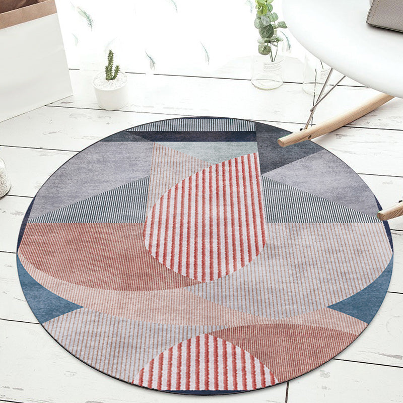 Unique Multicolored Modernist Rug Polyester Color Block Striped Pattern Rug Washable Pet Friendly Non-Slip Rug for the Living Room