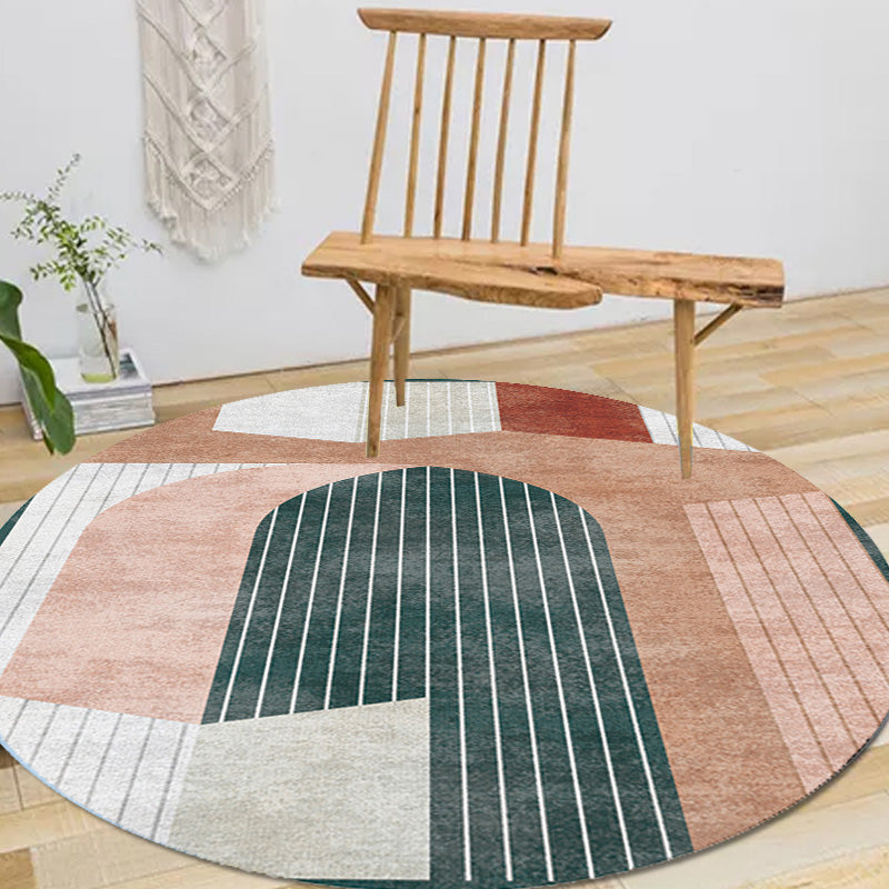 Unique Multicolored Modernist Rug Polyester Color Block Striped Pattern Rug Washable Pet Friendly Non-Slip Rug for the Living Room