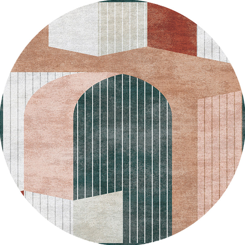 Unique Multicolored Modernist Rug Polyester Color Block Striped Pattern Rug Washable Pet Friendly Non-Slip Rug for the Living Room