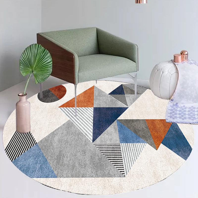Unique Multicolored Modernist Rug Polyester Color Block Striped Pattern Rug Washable Pet Friendly Non-Slip Rug for the Living Room