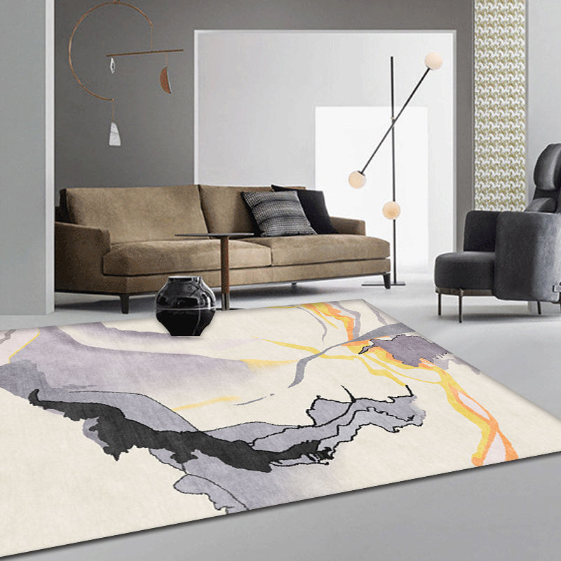 Gray Abstract Rug Polyester Modern Rug Washable Non-Slip Pet-Friendly Rug for the Living Room
