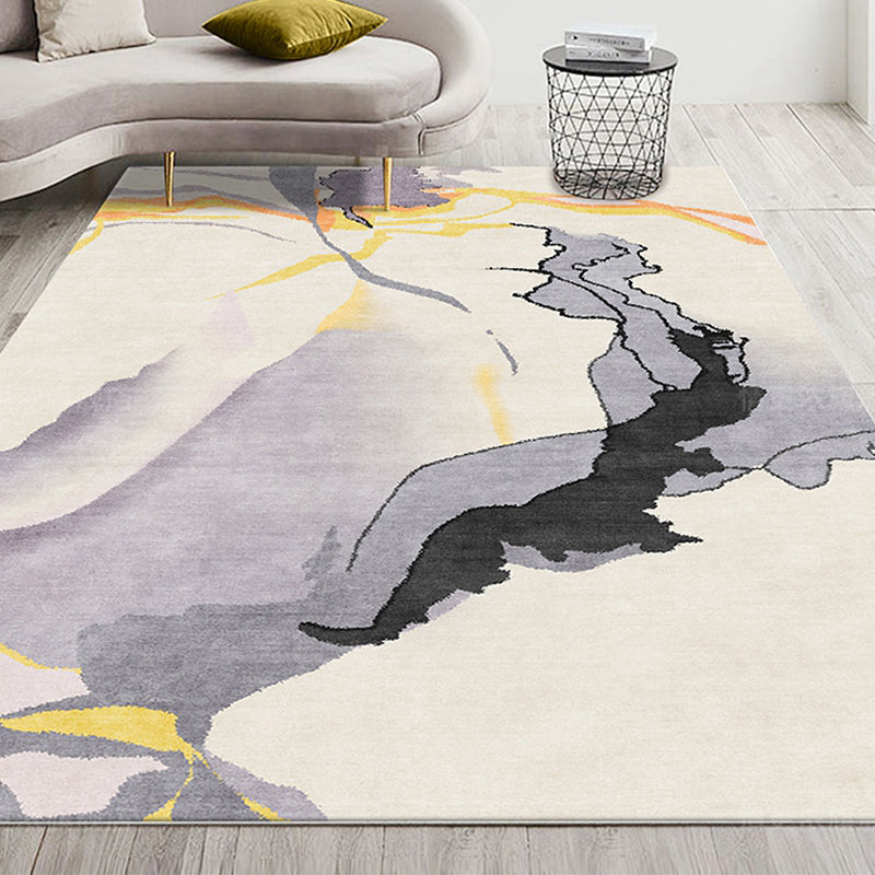 Gray Abstract Rug Polyester Modern Rug Washable Non-Slip Pet-Friendly Rug for the Living Room