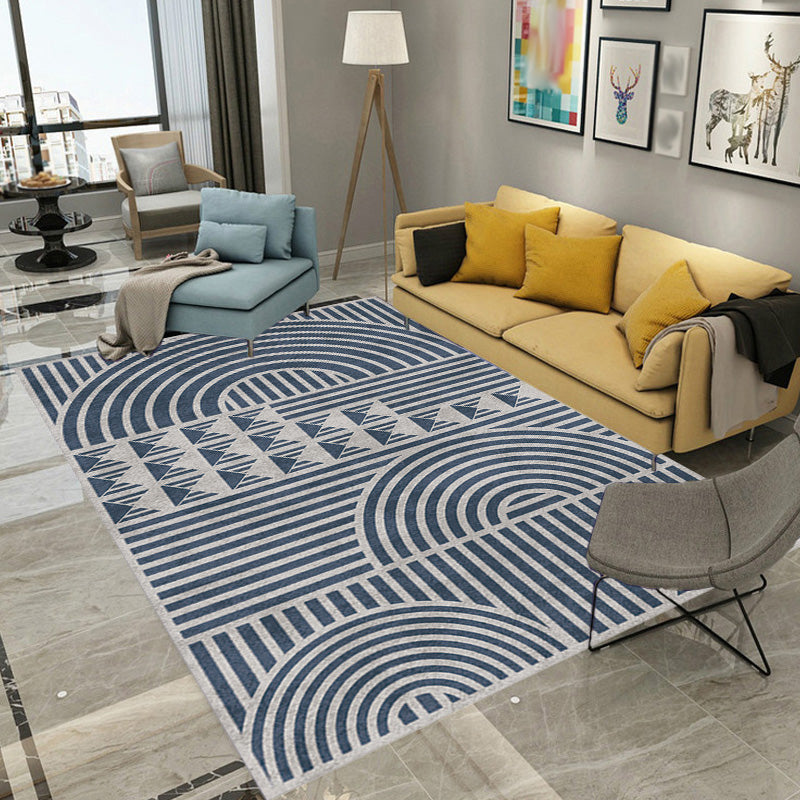 Creative Modernist Carpet Polyester Geometric and Stripe Pattern Carpet Washable Pet-Friendly Non-Slip Carpet for the Living Room