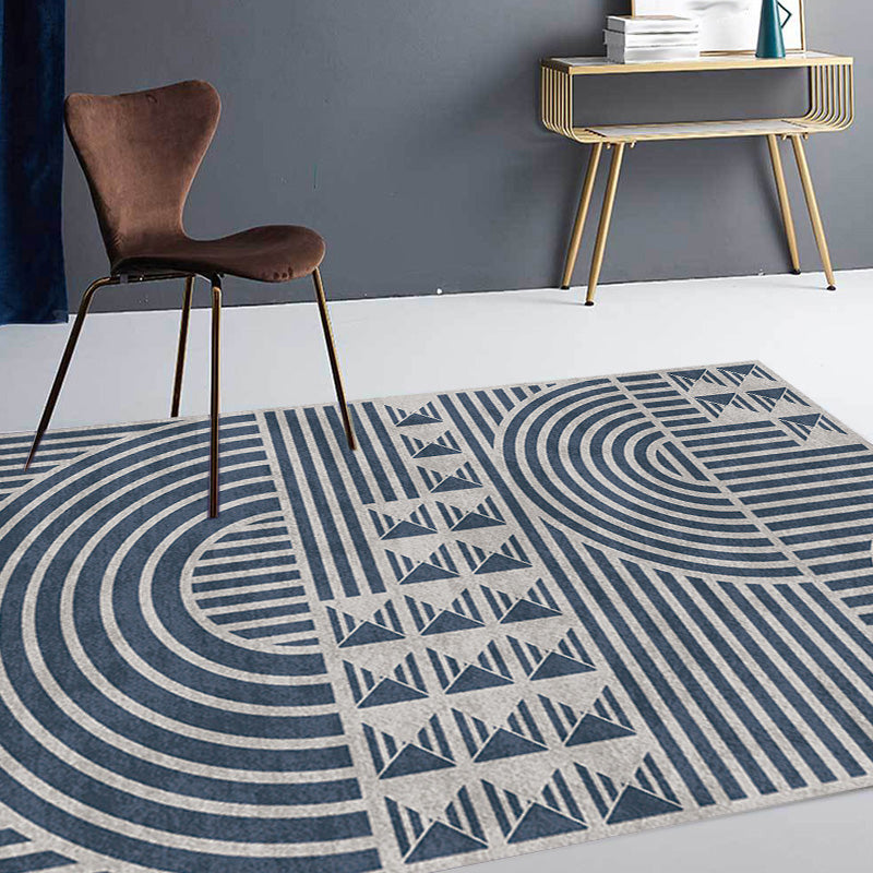 Creative Modernist Carpet Polyester Geometric and Stripe Pattern Carpet Washable Pet-Friendly Non-Slip Carpet for the Living Room
