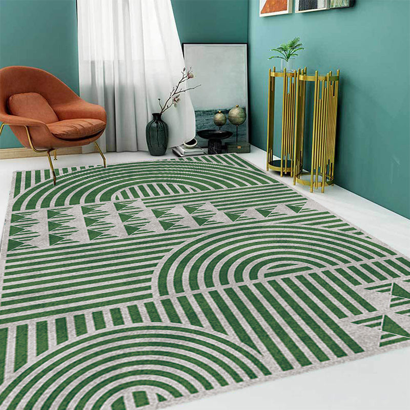 Creative Modernist Carpet Polyester Geometric and Stripe Pattern Carpet Washable Pet-Friendly Non-Slip Carpet for the Living Room