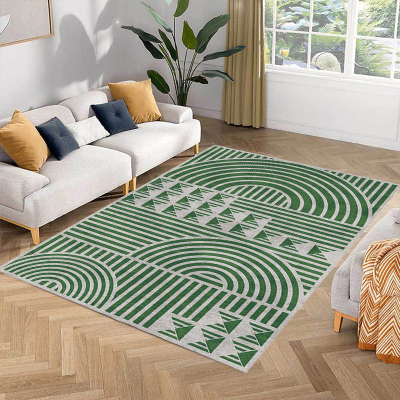 Creative Modernist Carpet Polyester Geometric and Stripe Pattern Carpet Washable Pet-Friendly Non-Slip Carpet for the Living Room