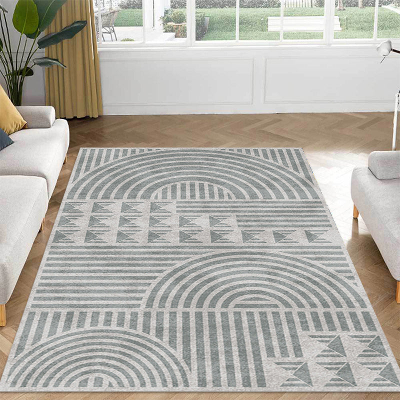 Creative Modernist Carpet Polyester Geometric and Stripe Pattern Carpet Washable Pet-Friendly Non-Slip Carpet for the Living Room