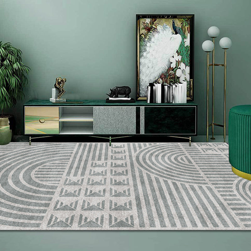 Creative Modernist Carpet Polyester Geometric and Stripe Pattern Carpet Washable Pet-Friendly Non-Slip Carpet for the Living Room