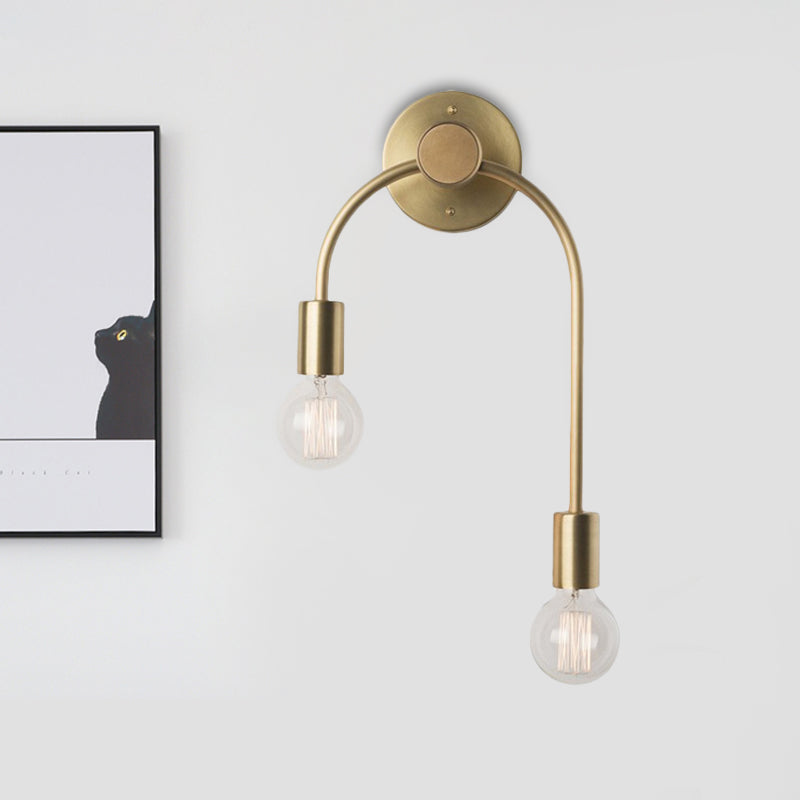 Swoop Arm Iron Wall Mounted Lamp Minimalist 2-Light Black/Gold Sconce Lighting with Bare Bulb Design