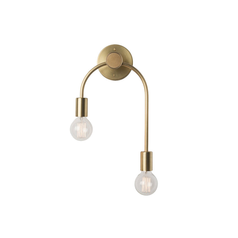 Swoop Arm Iron Wall Mounted Lamp Minimalist 2-Light Black/Gold Sconce Lighting with Bare Bulb Design