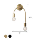 Swoop Arm Iron Wall Mounted Lamp Minimalist 2-Light Black/Gold Sconce Lighting with Bare Bulb Design