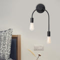 Swoop Arm Iron Wall Mounted Lamp Minimalist 2-Light Black/Gold Sconce Lighting with Bare Bulb Design