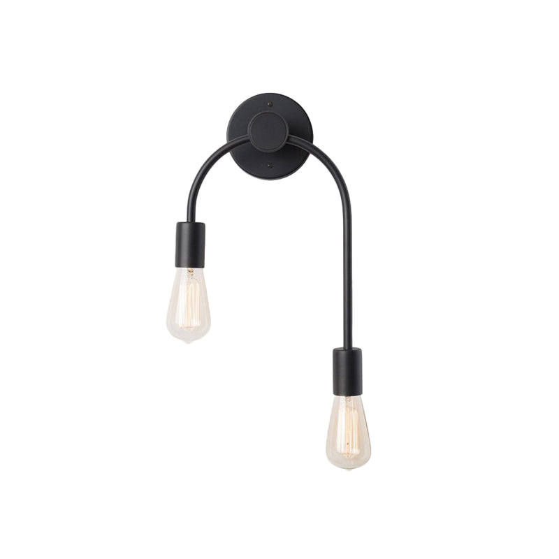 Swoop Arm Iron Wall Mounted Lamp Minimalist 2-Light Black/Gold Sconce Lighting with Bare Bulb Design