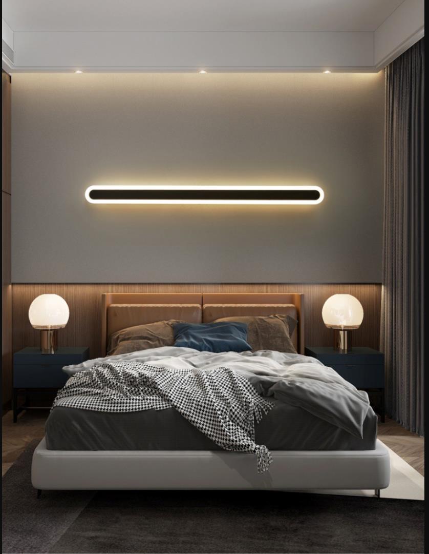 Elongated Bar Bedroom Flush Wall Sconce Acrylic 16"/23.5"/31.5" W LED Nordic Wall Lamp in Warm/White Light, Black/White