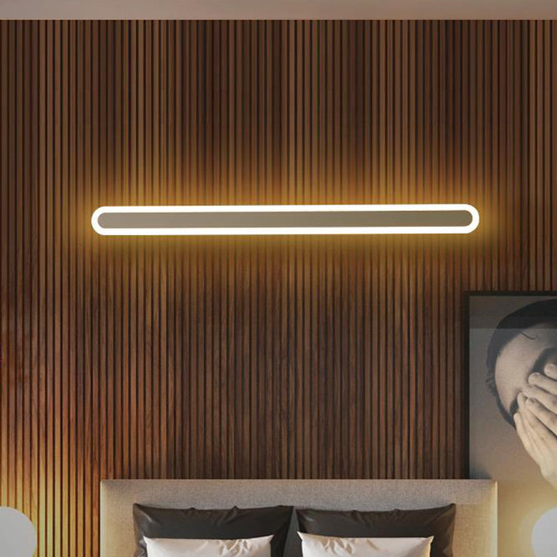 Elongated Bar Bedroom Flush Wall Sconce Acrylic 16"/23.5"/31.5" W LED Nordic Wall Lamp in Warm/White Light, Black/White