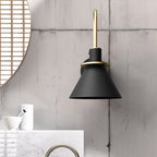 Black/White/Green Cone Wall Lamp Macaron 1-Light Metal Wall Mounted Light with Arched Arm for Bedroom, Warm/White Light