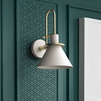 Black/White/Green Cone Wall Lamp Macaron 1-Light Metal Wall Mounted Light with Arched Arm for Bedroom, Warm/White Light