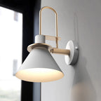 Black/White/Green Cone Wall Lamp Macaron 1-Light Metal Wall Mounted Light with Arched Arm for Bedroom, Warm/White Light