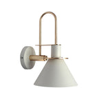 Black/White/Green Cone Wall Lamp Macaron 1-Light Metal Wall Mounted Light with Arched Arm for Bedroom, Warm/White Light