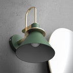 Black/White/Green Cone Wall Lamp Macaron 1-Light Metal Wall Mounted Light with Arched Arm for Bedroom, Warm/White Light