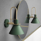 Black/White/Green Cone Wall Lamp Macaron 1-Light Metal Wall Mounted Light with Arched Arm for Bedroom, Warm/White Light
