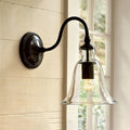 Vintage Gooseneck Wall Mount Light Single-Bulb Clear Flared Glass Wall Lighting in Black