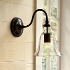 Vintage Gooseneck Wall Mount Light Single-Bulb Clear Flared Glass Wall Lighting in Black