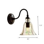 Vintage Gooseneck Wall Mount Light Single-Bulb Clear Flared Glass Wall Lighting in Black
