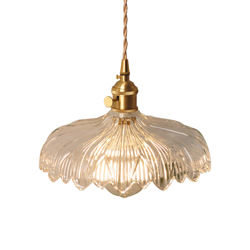 Bowl/Cylinder Bedside Wall Lighting Antique Clear Prismatic/Wavy Glass 1 Bulb Brass Wall Hanging Lamp with Rotary Switch