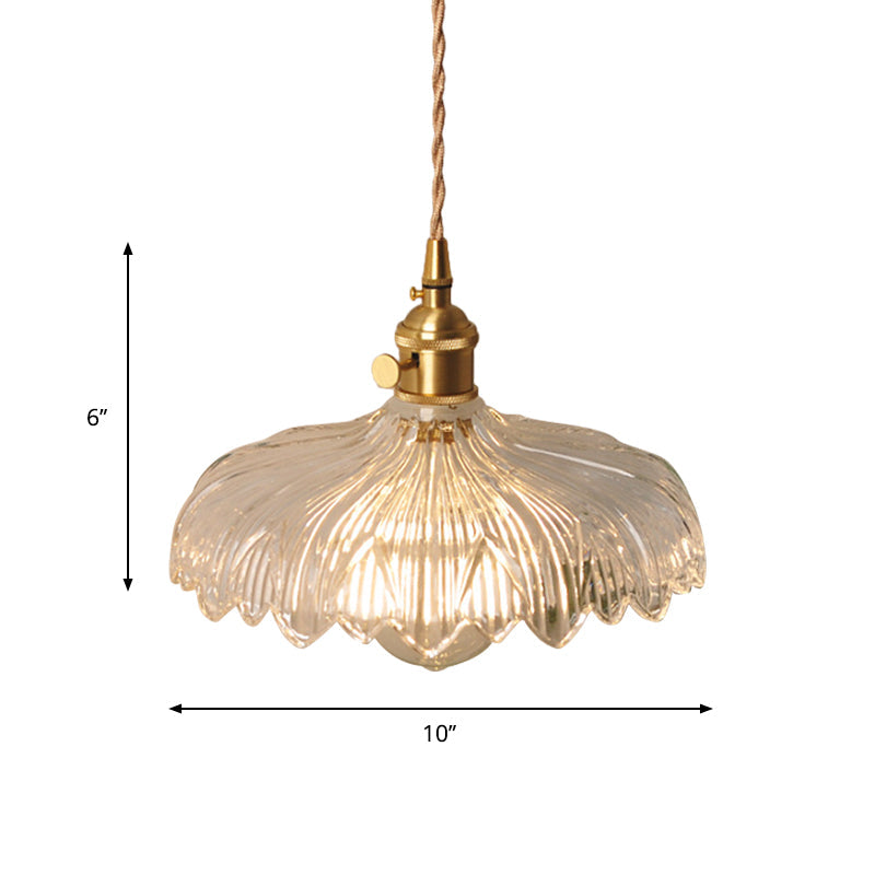 Bowl/Cylinder Bedside Wall Lighting Antique Clear Prismatic/Wavy Glass 1 Bulb Brass Wall Hanging Lamp with Rotary Switch