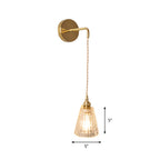 Bowl/Cylinder Bedside Wall Lighting Antique Clear Prismatic/Wavy Glass 1 Bulb Brass Wall Hanging Lamp with Rotary Switch