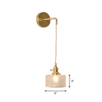 Bowl/Cylinder Bedside Wall Lighting Antique Clear Prismatic/Wavy Glass 1 Bulb Brass Wall Hanging Lamp with Rotary Switch