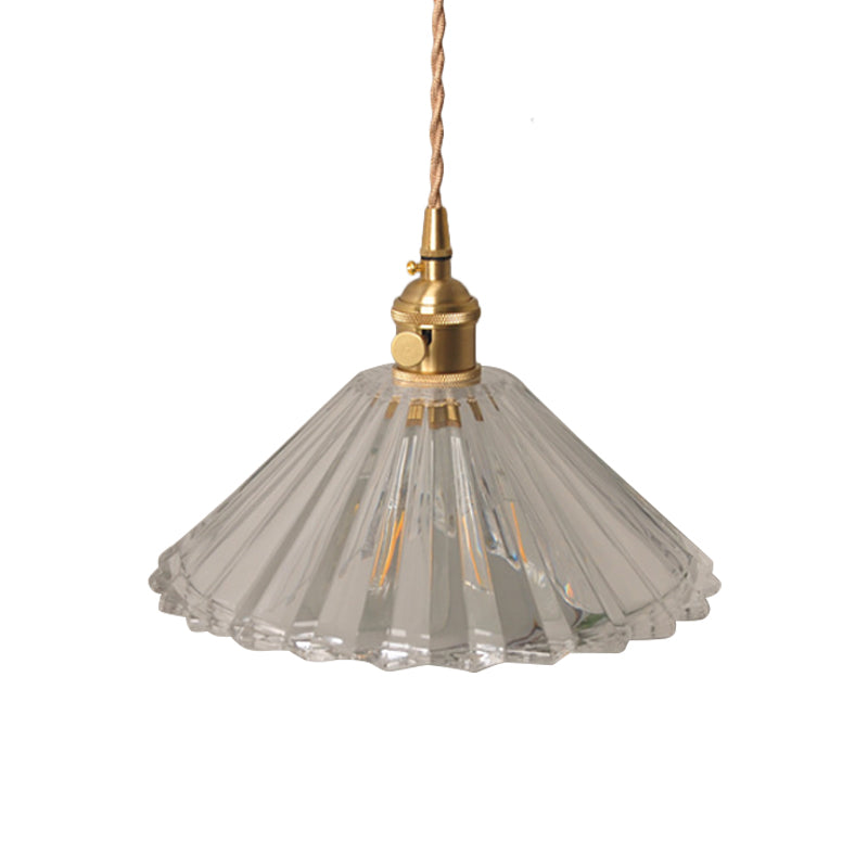 Bowl/Cylinder Bedside Wall Lighting Antique Clear Prismatic/Wavy Glass 1 Bulb Brass Wall Hanging Lamp with Rotary Switch