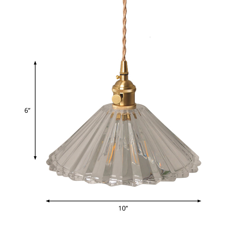 Bowl/Cylinder Bedside Wall Lighting Antique Clear Prismatic/Wavy Glass 1 Bulb Brass Wall Hanging Lamp with Rotary Switch