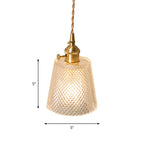 Bowl/Cylinder Bedside Wall Lighting Antique Clear Prismatic/Wavy Glass 1 Bulb Brass Wall Hanging Lamp with Rotary Switch
