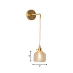 Bowl/Cylinder Bedside Wall Lighting Antique Clear Prismatic/Wavy Glass 1 Bulb Brass Wall Hanging Lamp with Rotary Switch