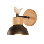 Nordic Style Sconce Light Dome 1 Bulb Metal & Wood Wall Light with Bird for Kid Bedroom