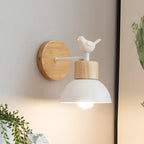 Nordic Style Sconce Light Dome 1 Bulb Metal & Wood Wall Light with Bird for Kid Bedroom