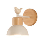 Nordic Style Sconce Light Dome 1 Bulb Metal & Wood Wall Light with Bird for Kid Bedroom
